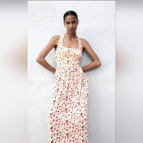 Zara Jacquard Knit Midi Summer Floral Dress NWT - Picture 1 of 11